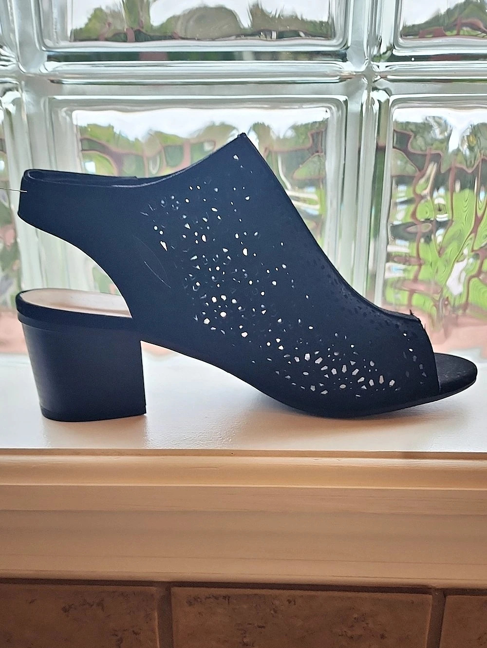 Cityclassified Perforated Block Heel Mules in Black Like New